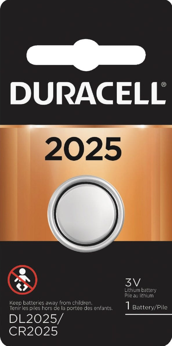 Single Duracell 3V lithium coin cell battery labeled 2025 for use in tools and home improvement devices