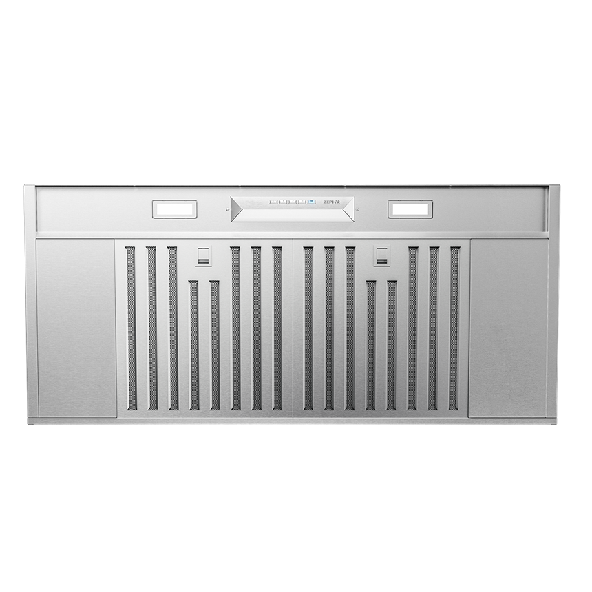 stainless steel insert range hood with LED lights and airflow control technology for kitchen and home improvement tools