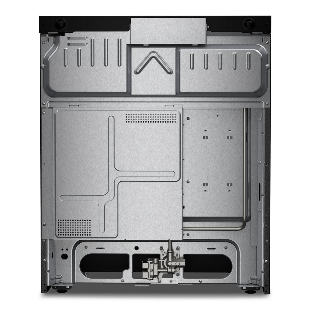 Rear view of metallic housing and internal components of a 30-inch gas smart range from Ranges & Appliances collection