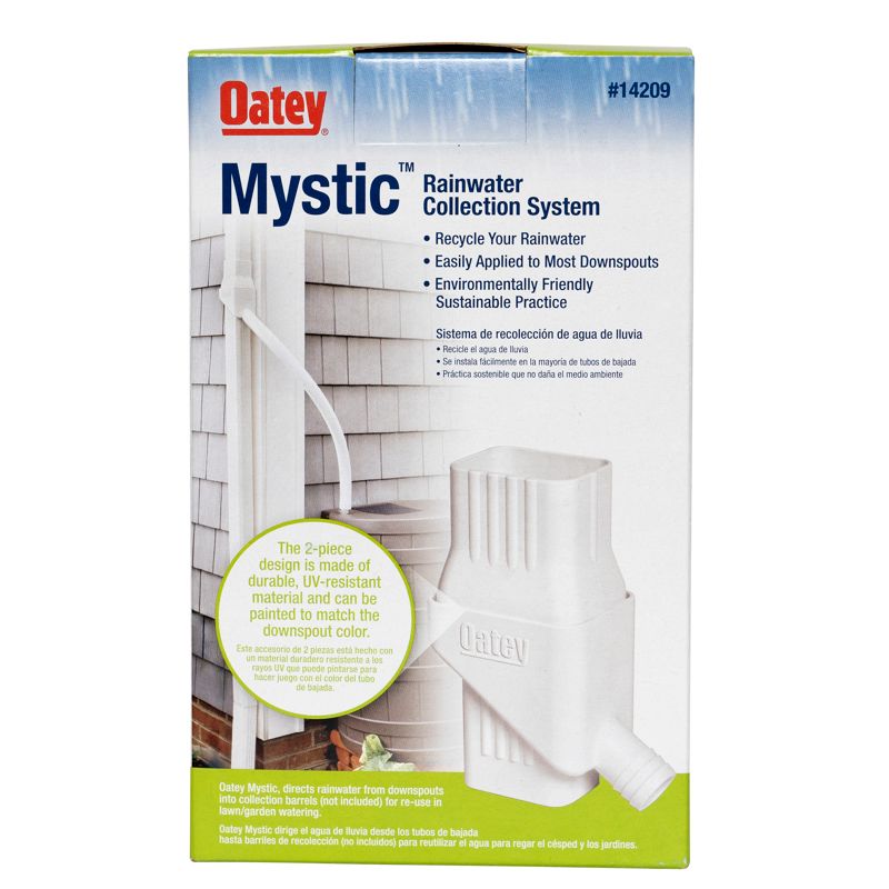 White durable rainwater collection system component designed to connect and recycle rainwater from downspouts for home use