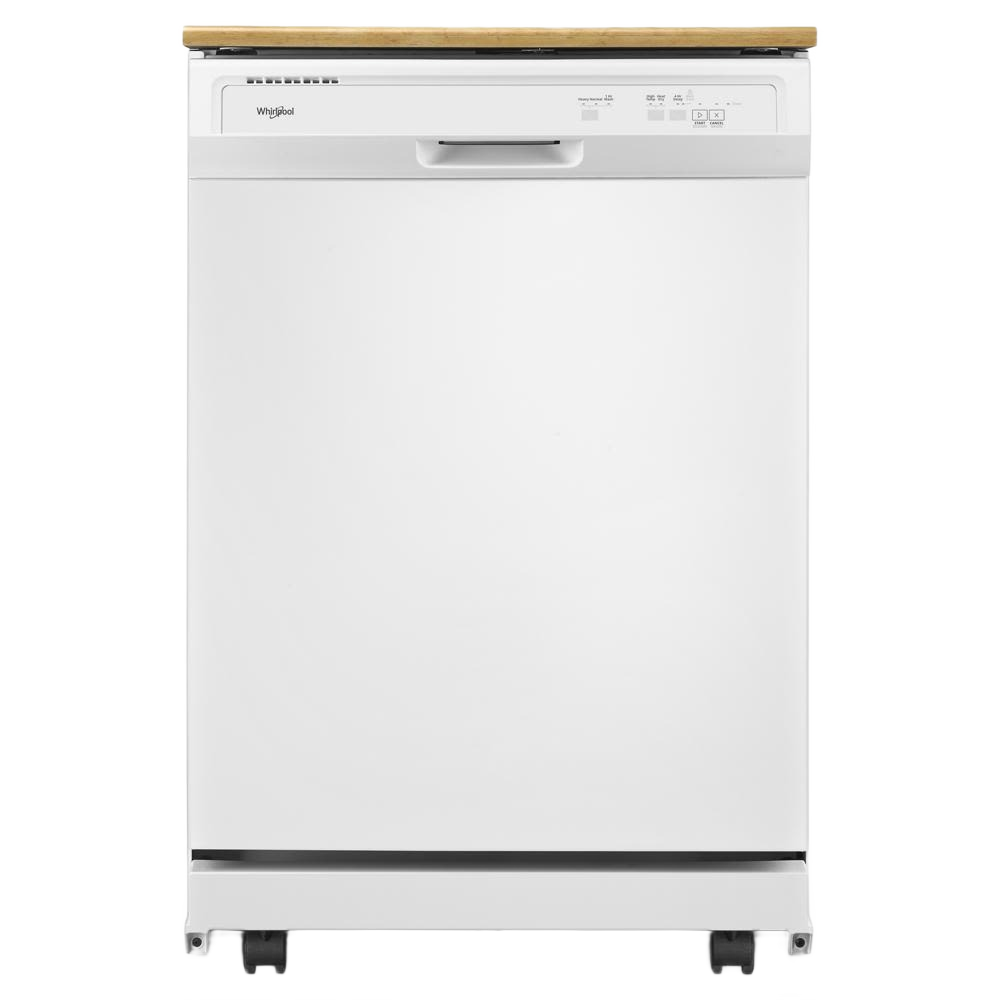 Freestanding white heavy-duty dishwasher with 1-hour wash cycle and simple control panel from kitchenware collection