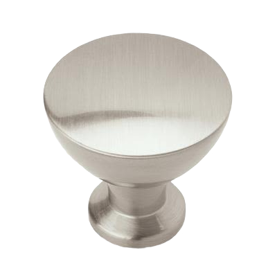Satin nickel cabinet knob with brushed finish for furniture and cabinet hardware in home improvement collections