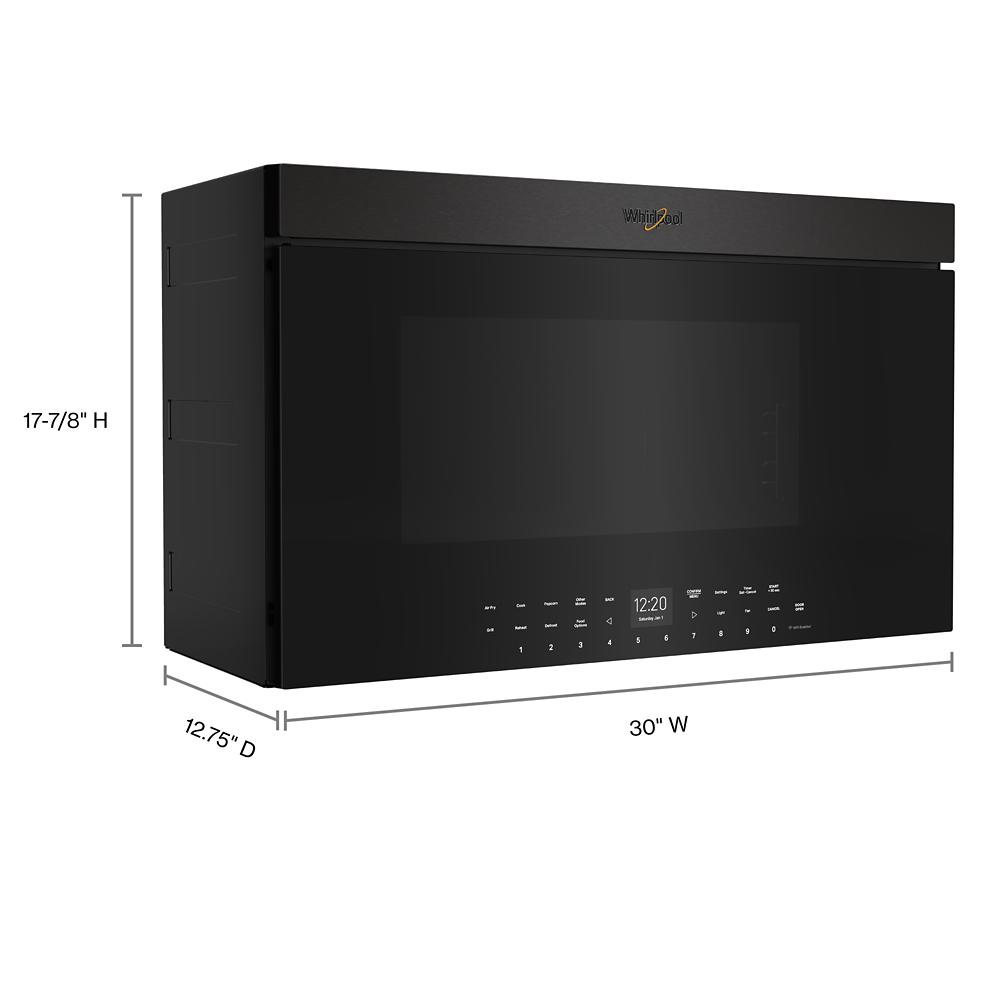 Black over-the-range microwave with digital control panel and flush built-in design from kitchen appliances collection