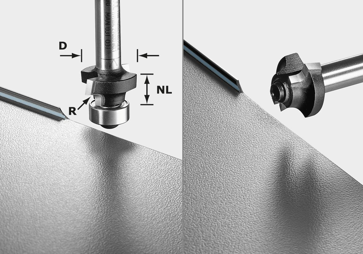 Festool round over router bit with precision cutting edge for smooth, tight radius wood edge shaping in woodworking projects