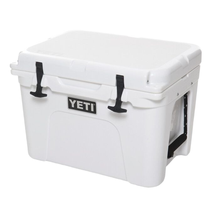 White rotomolded hard cooler with durable latches and thick insulation for food storage and organization collections