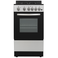 20-inch freestanding gas range in stainless steel and black with oven window and control knobs, for kitchen appliances collections