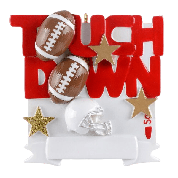 Red "Touchdown" ornament with footballs, white helmet, and gold stars for Christmas Ornaments & Tree Decorations under $50 collection