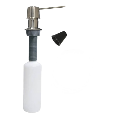 Brushed nickel soap dispenser with straight nozzle, bottle, and tubing for plumbing parts and home improvement projects under $50