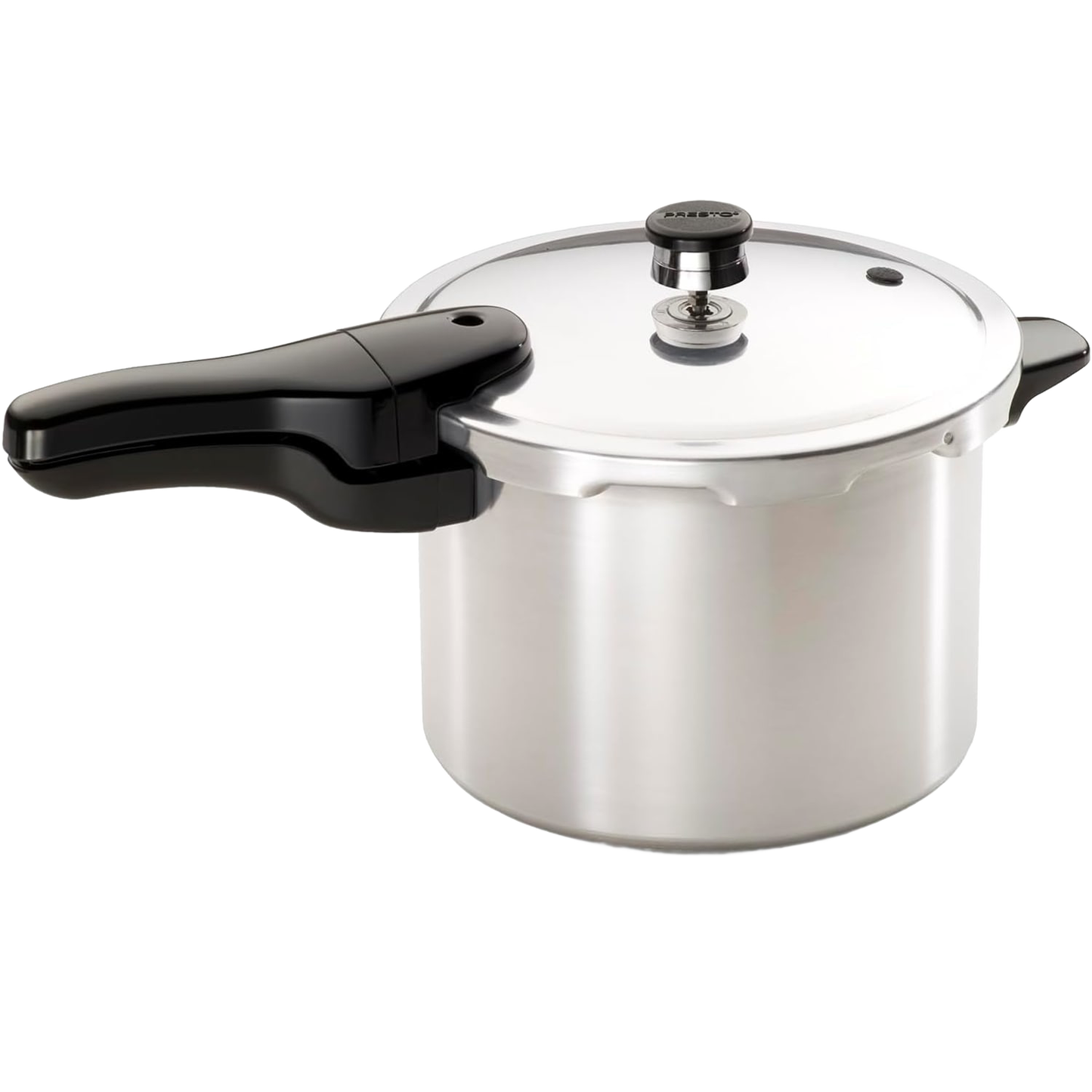 Polished aluminum pressure cooker with black handle and lid knob in small kitchen appliances and kitchenware collections
