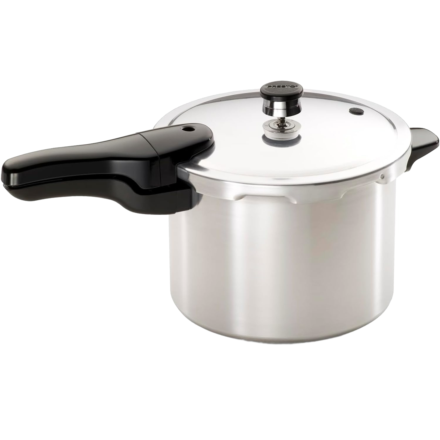 Polished aluminum pressure cooker with black handle and lid knob in small kitchen appliances and kitchenware collections
