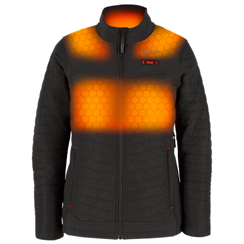 Women's black heated jacket with HEXON heat zones in Milwaukee Apparel outerwear and clothing collections