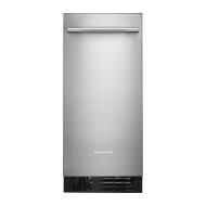 Front view of stainless steel 15" automatic ice maker with horizontal handle from KitchenAid appliances collection