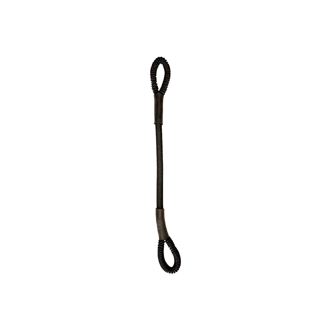 Black 12-inch marine cord with looped ends designed for cargo tie downs and towing equipment use