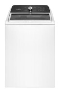 White Whirlpool top load washing machine with agitator and built-in faucet for efficient home laundry tasks