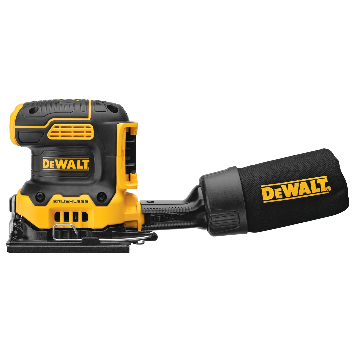 Cordless 20V variable speed brushless sander with dust collection bag for tools and home improvement tasks