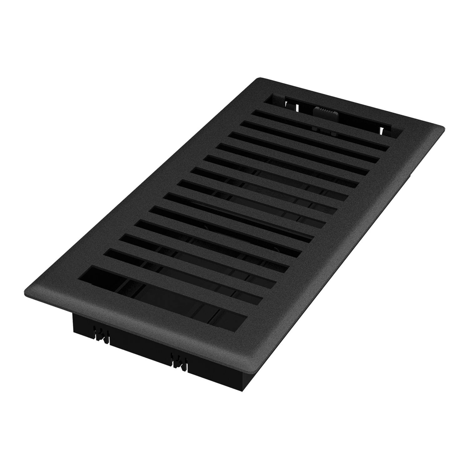 Black iron floor vent register with adjustable louvers for airflow control in home improvement and plumbing collections