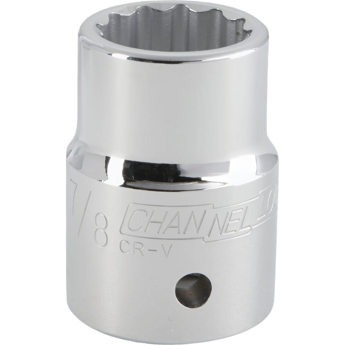 Chrome finish shallow 7/8 inch 12-point socket compatible with 3/4 inch drive, used in hand tools and home improvement tasks