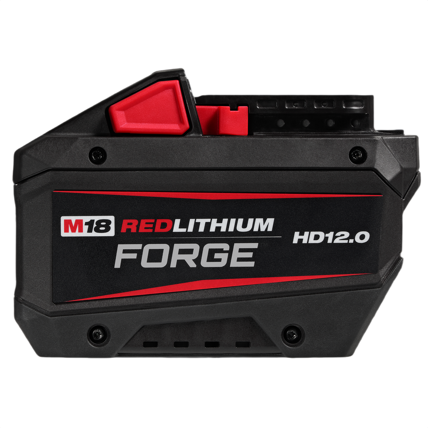 High-capacity cordless lithium battery pack in black and red for power tools and home improvement use