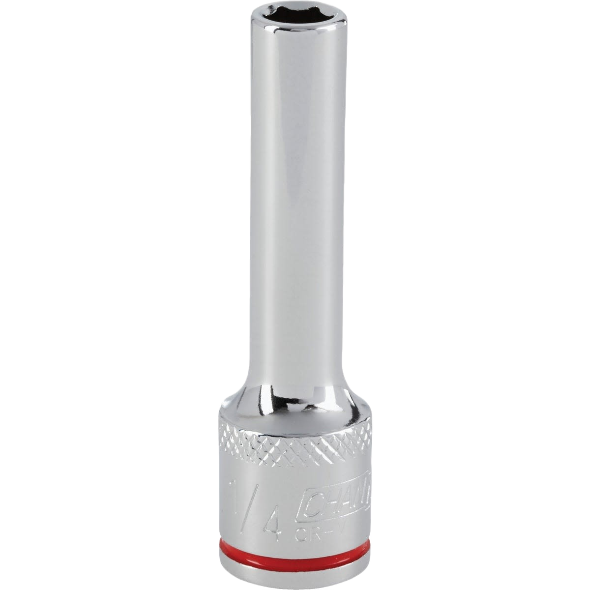 Chrome finish deep 6-point socket with textured band, suitable for sockets & ratchets and home improvement tools under $50