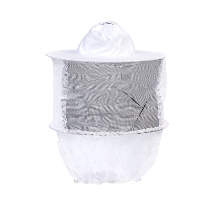 Protective white beekeeping veil with wired mesh front and hat for outdoor living and beekeeping supplies.