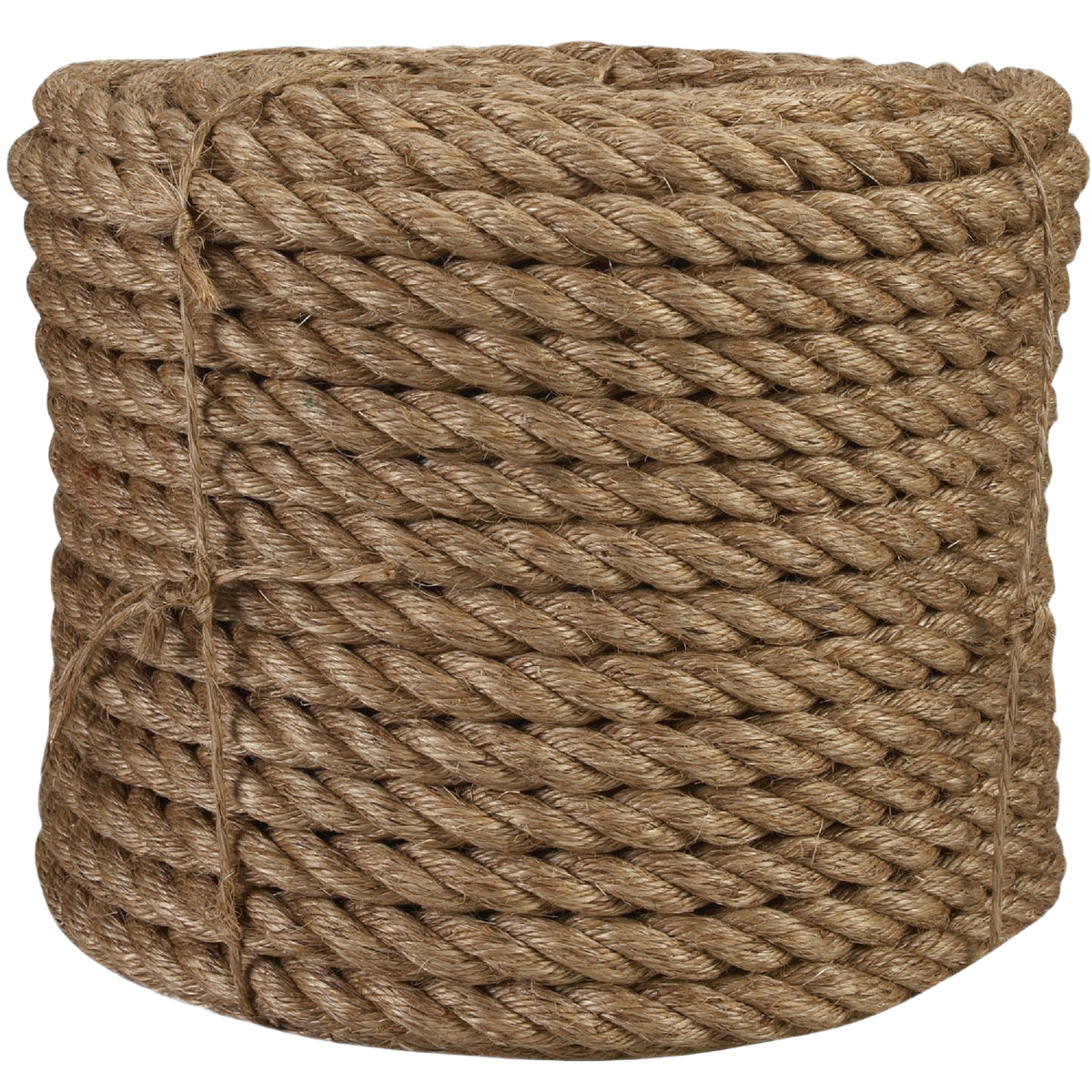 Thick natural fiber rope coil in tan color suitable for various tools and home improvement tasks