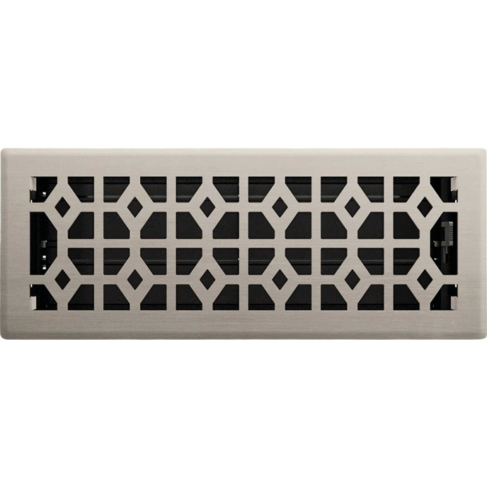 Brushed nickel steel floor register with geometric pattern for durable home improvement ventilation solution