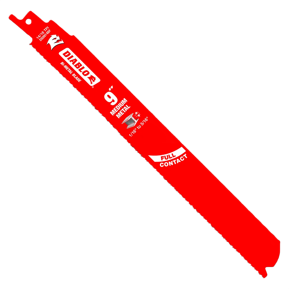 Red bi-metal saw blade designed for medium metal cutting in tools and home improvement projects
