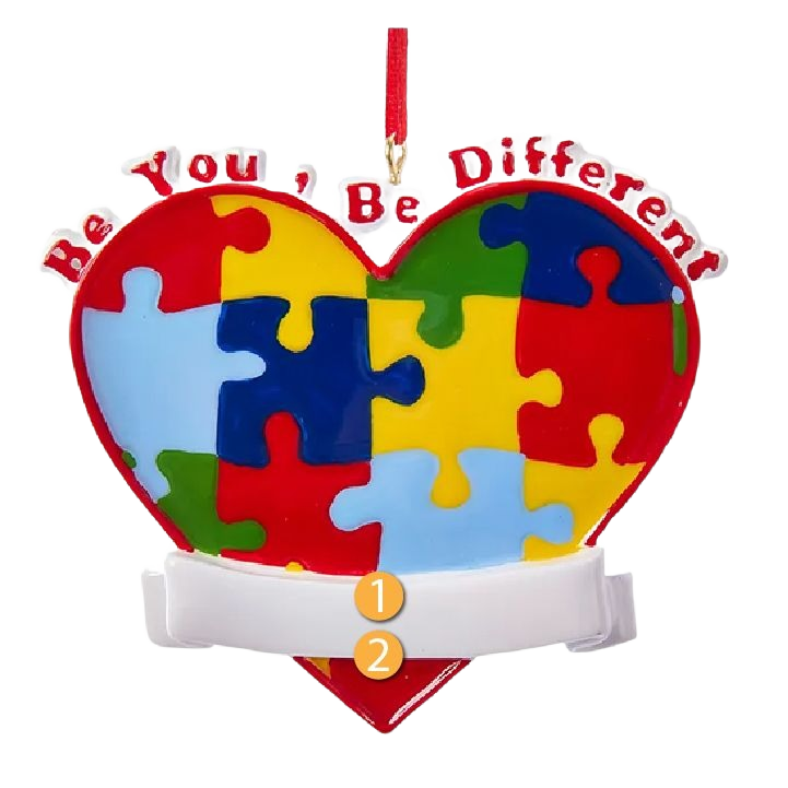 Heart-shaped ornament with colorful puzzle pieces and ribbon for Christmas decorations under $50 collections