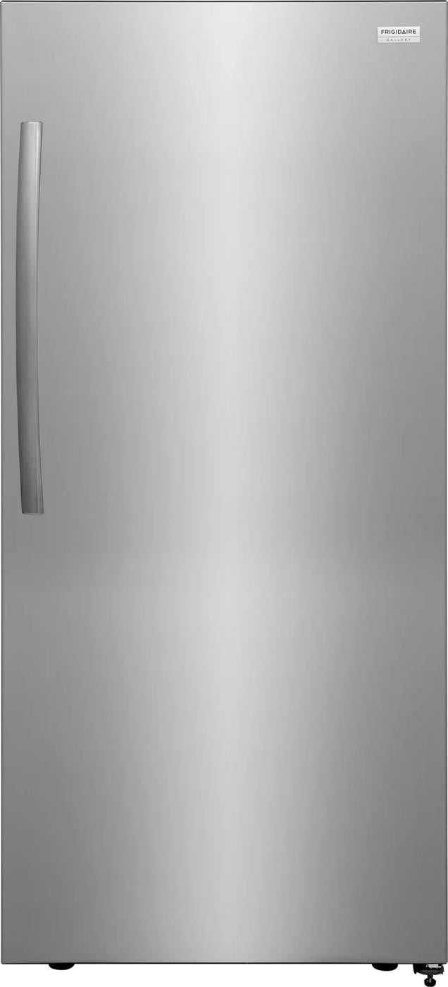 Front view of a stainless steel 19 Cu. Ft. single-door refrigerator with a sleek handle, suitable for refrigerators, kitchenware, and appliances collections.