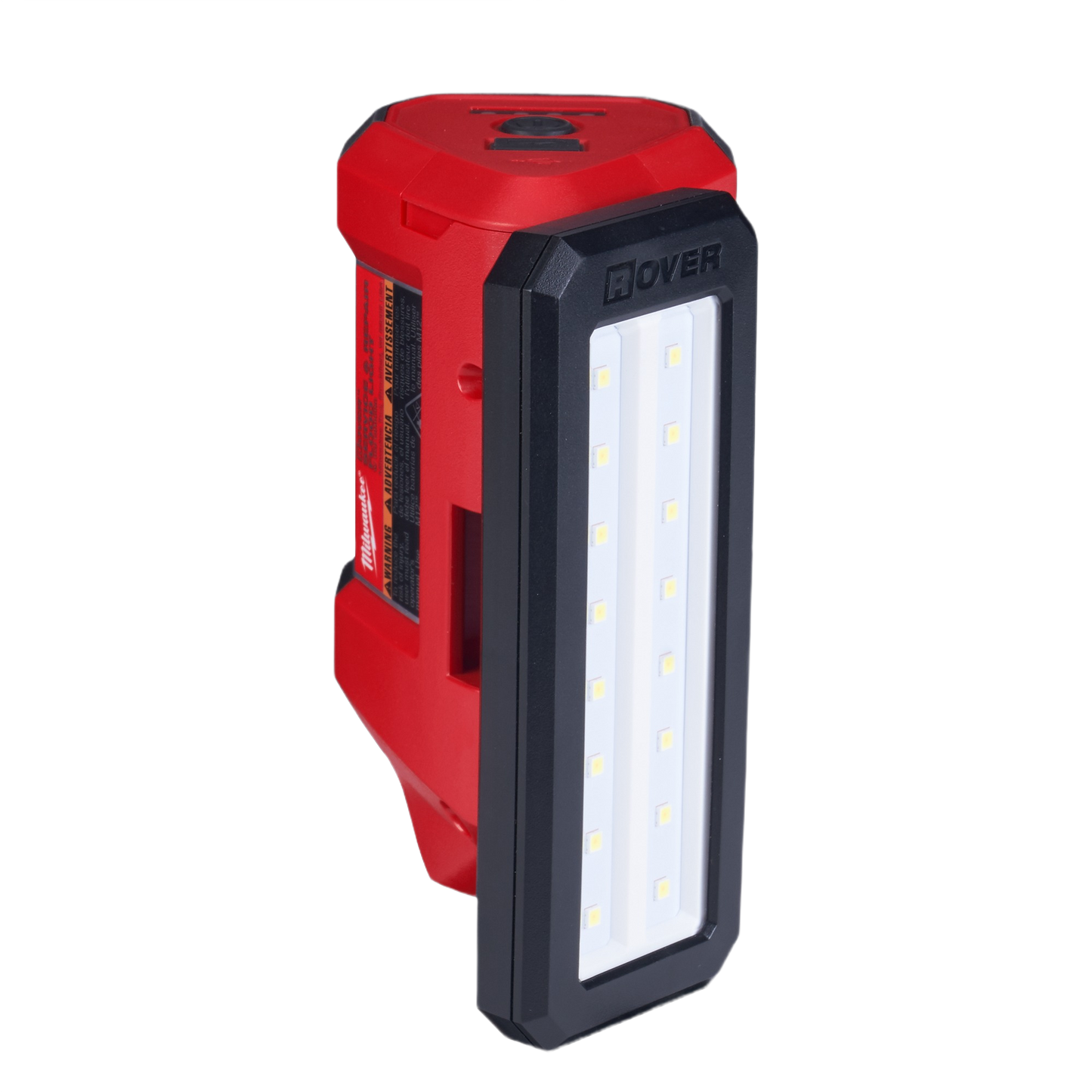 Red Milwaukee M12™ ROVER™ compact flood light with bright LED panel for tools and home improvement tasks