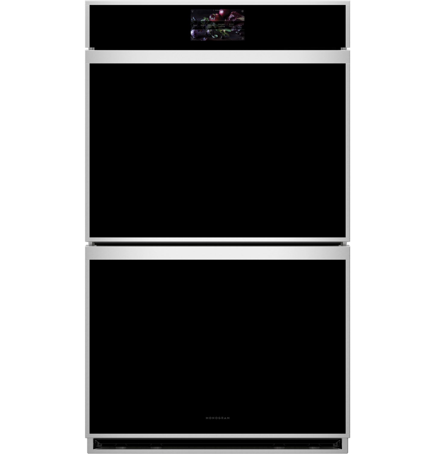 Minimalist double wall oven with stainless steel trim and black glass from double wall ovens collection