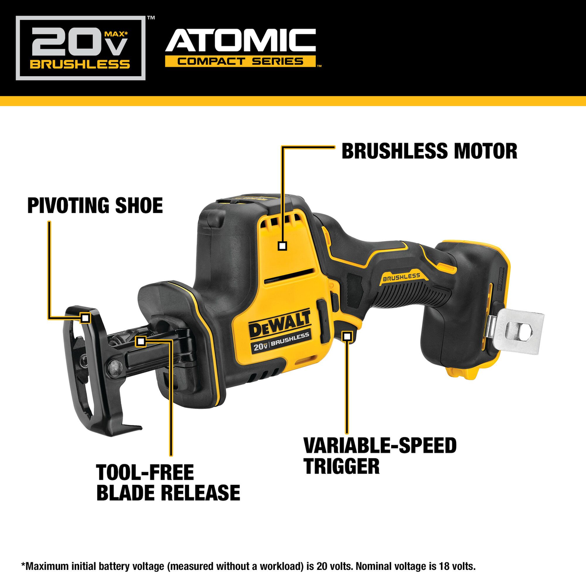 DEWALT ATOMIC 20V MAX* Lithium-Ion Cordless Brushless 4-Tool Combo Kit w/(2) 2.0Ah Batteries