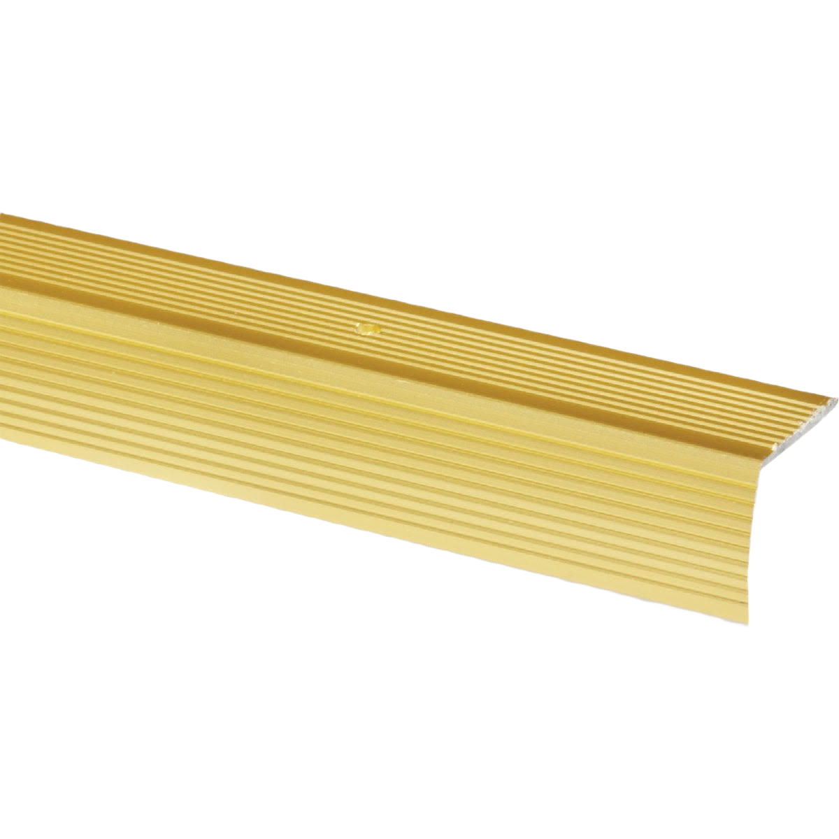 Satin brass aluminum stairnose with ridged surface for flooring edge protection in home improvement projects