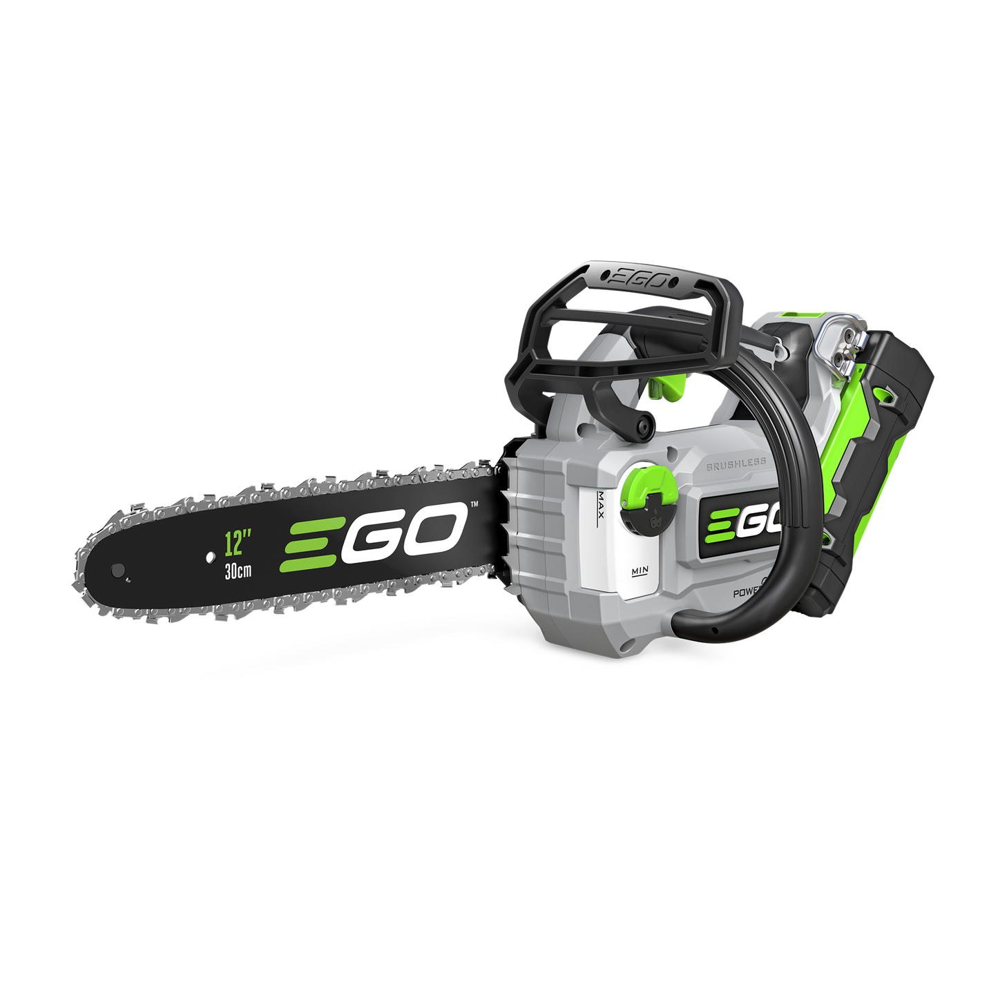 Cordless 12-inch chain saw with brushless motor and ergonomic handle for efficient tools and home improvement tasks