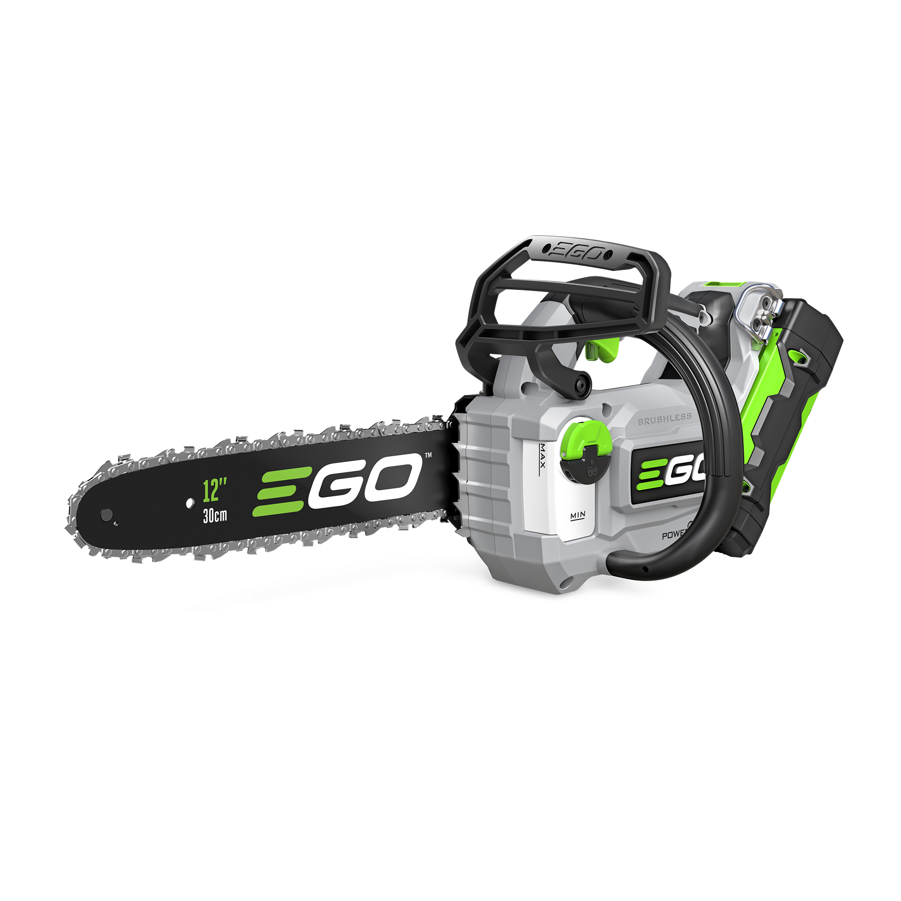 Cordless 12-inch chain saw with brushless motor and ergonomic handle for efficient tools and home improvement tasks
