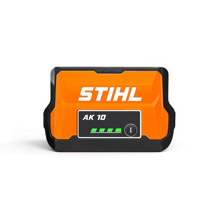 Compact orange and black lithium-ion battery pack with charge indicator lights for power tools and home improvement use