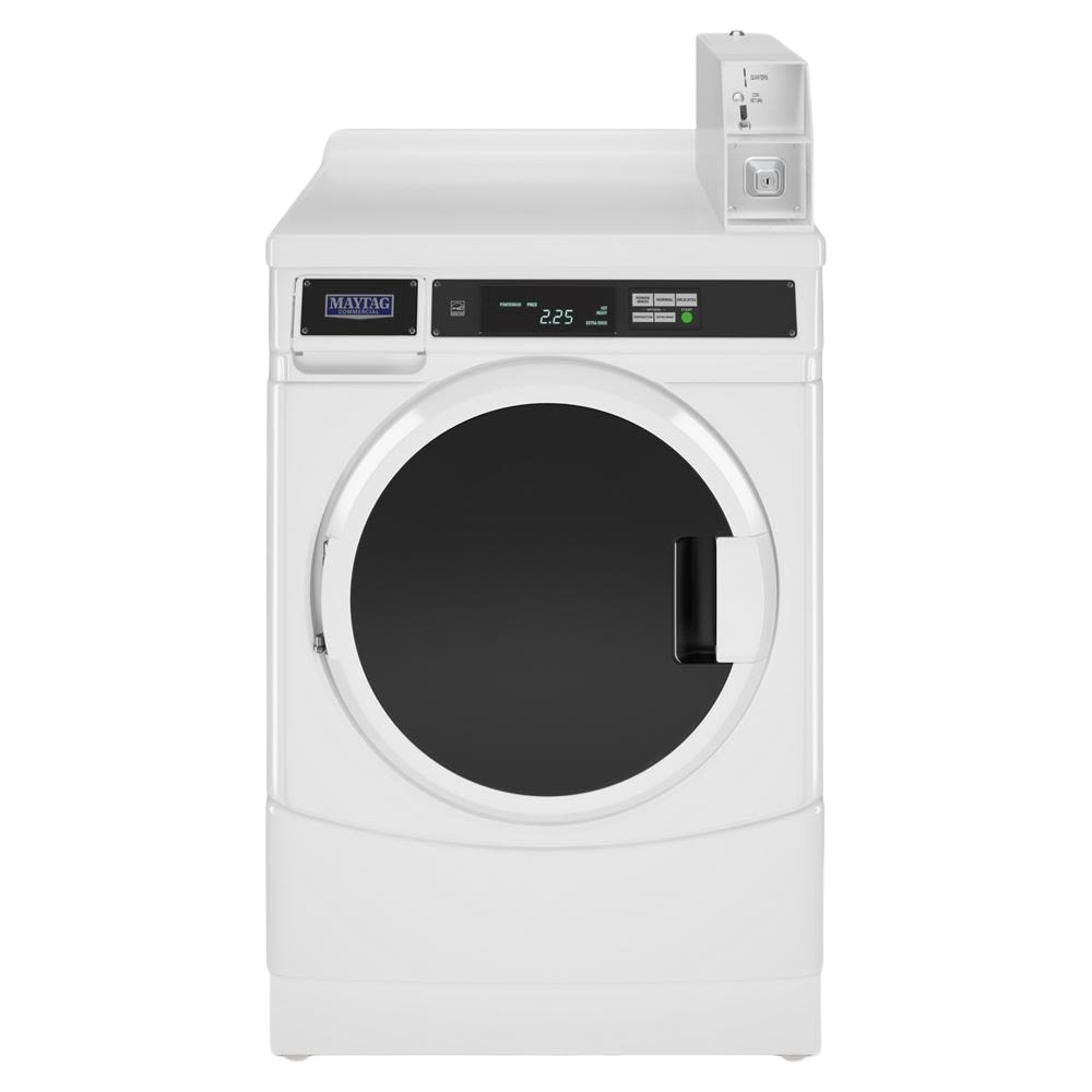 White commercial front-load washer with factory-installed coin drop and digital cycle timer from Front Load Washers collection