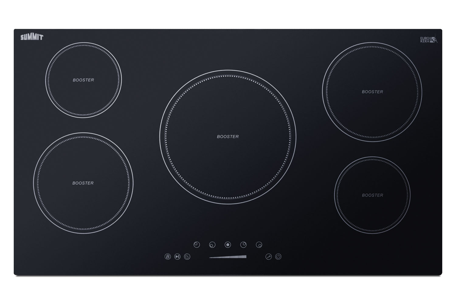 Black glass 5-zone induction cooktop with touch controls from Kitchen & Kitchenware and Cooktops collections