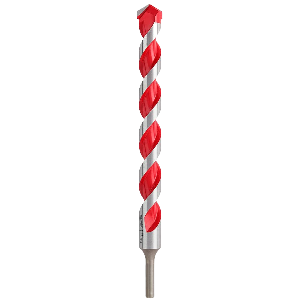 Carbide-tipped hammer drill bit with red spiral flutes for concrete and brick drilling in power tool accessories collections