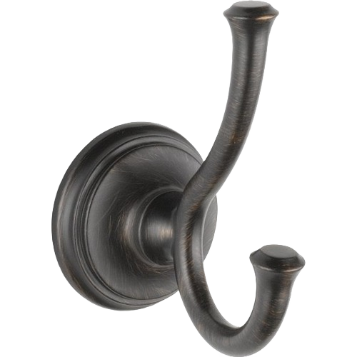 Venetian bronze double robe hook with curved design for hanging towels or garments in home improvement settings