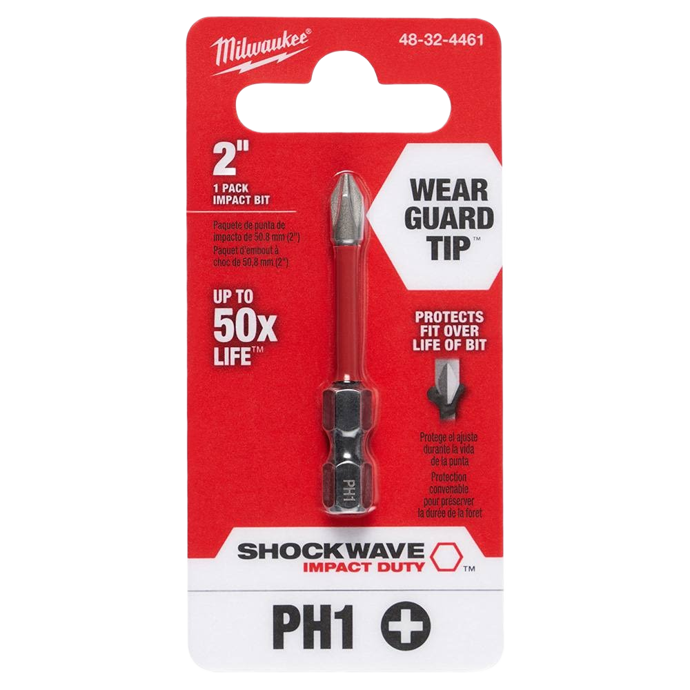 Milwaukee SHOCKWAVE 2-inch PH1 Phillips bit with Wear Guard Tip for durable tool accessory under $50 collection