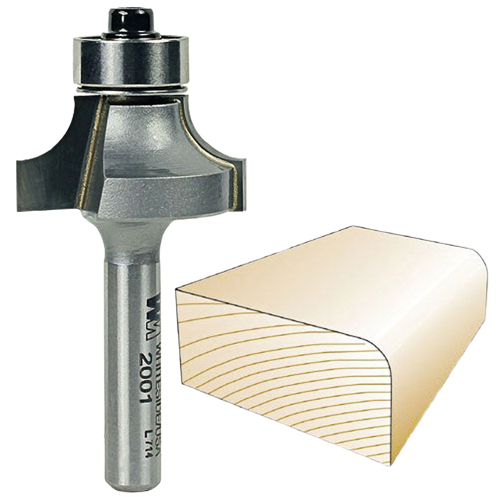 Carbide roundover router bit with 1/4 inch shank for woodworking tool accessories and home improvement tasks