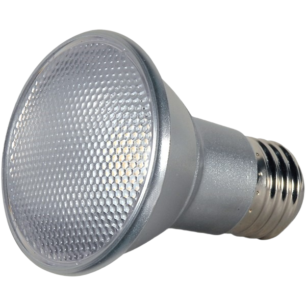 Silver LED flood light bulb with textured front lens and medium screw base for lighting and electrical use under $50 collection