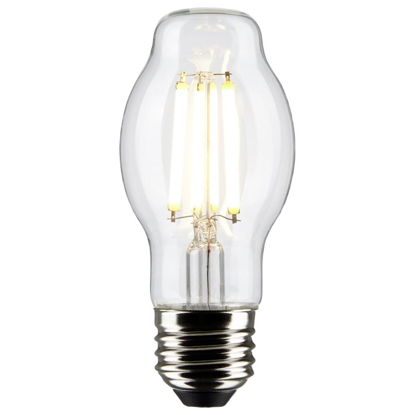 Clear filament LED bulb with medium base emitting cool white light for energy-efficient lighting and home improvement projects