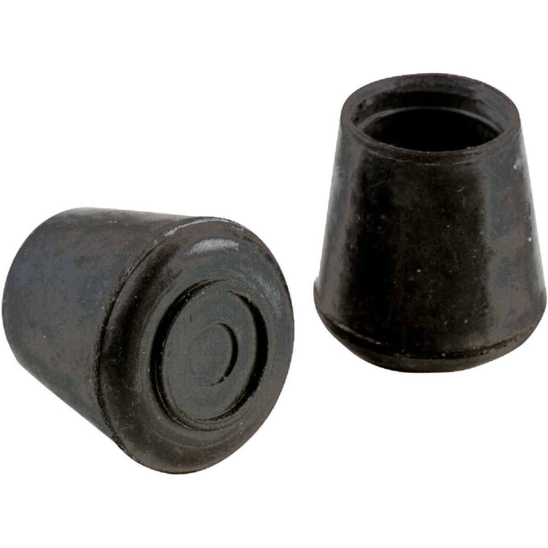 Set of two black rubber furniture leg caps designed to protect floors and reduce noise during furniture movement.