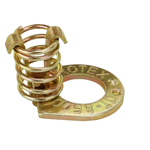 Gold-toned coil spring clip with circular base for secure fastening in John Deere parts and hardware collections
