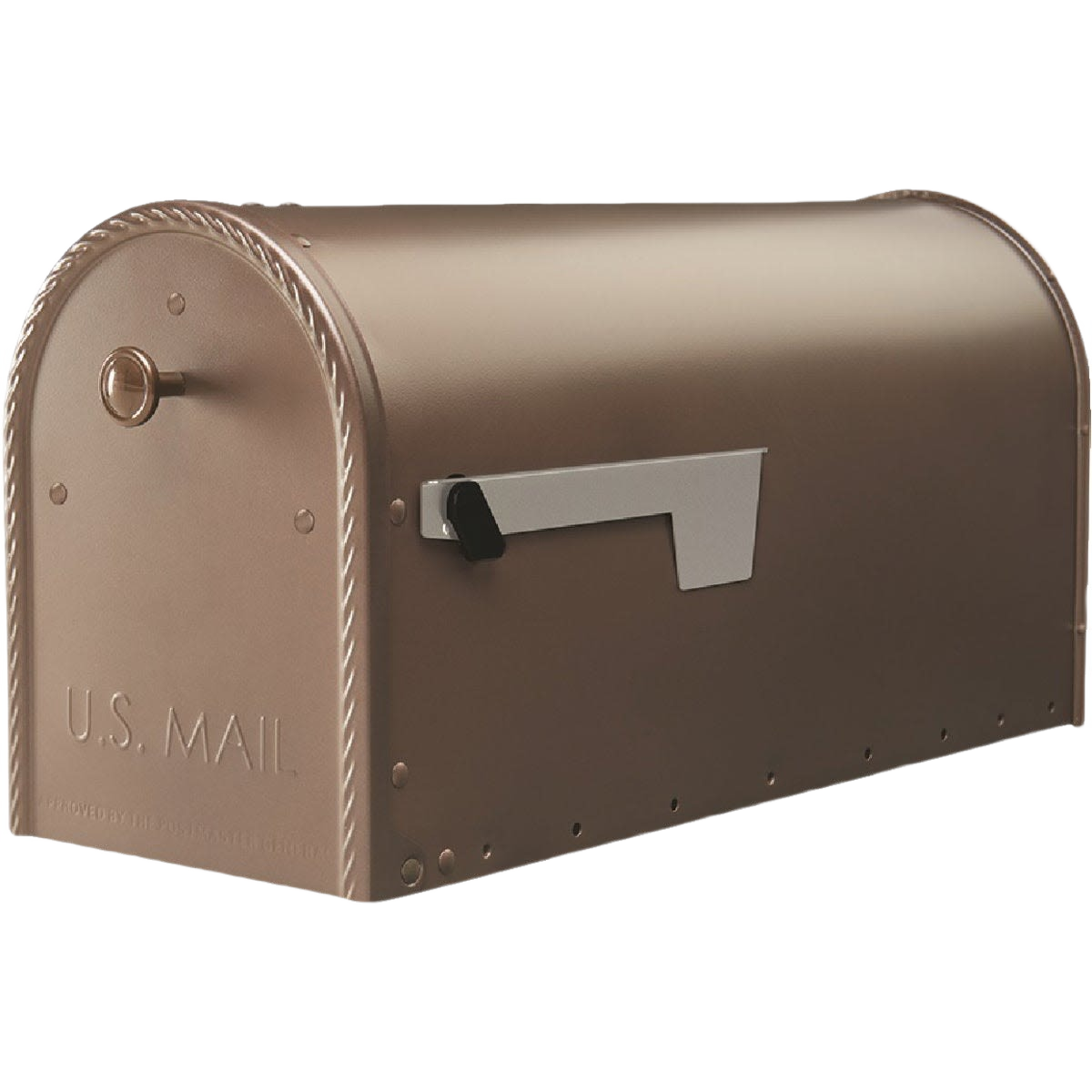Venetian bronze post mount mailbox with curved top and silver flag for home improvement use