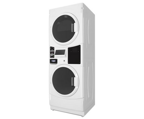 White commercial gas stack washer and dryer with card reader option from appliance laundry centers collection
