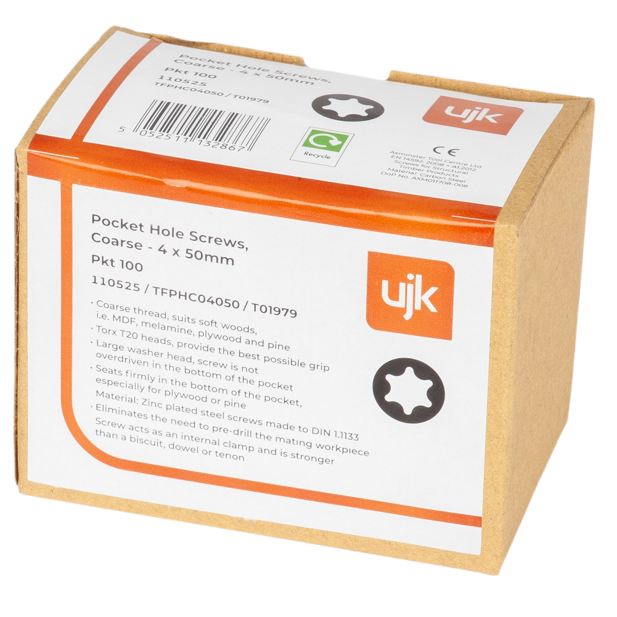 UJK Pocket Hole Screws, Coarse - 4 x 50mm - PK 100