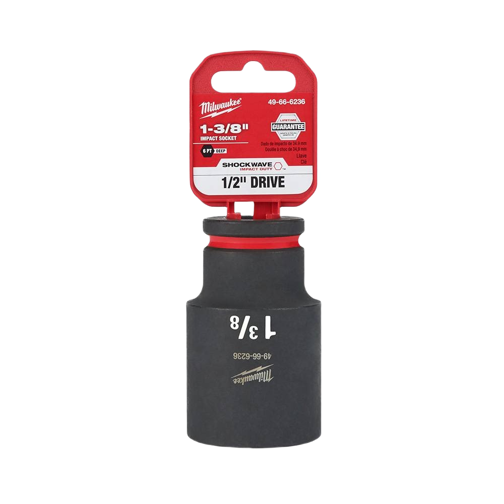 Black impact socket with red labeling, 1-3/8 inch size, for 1/2-inch drive in hand tools and sockets collections